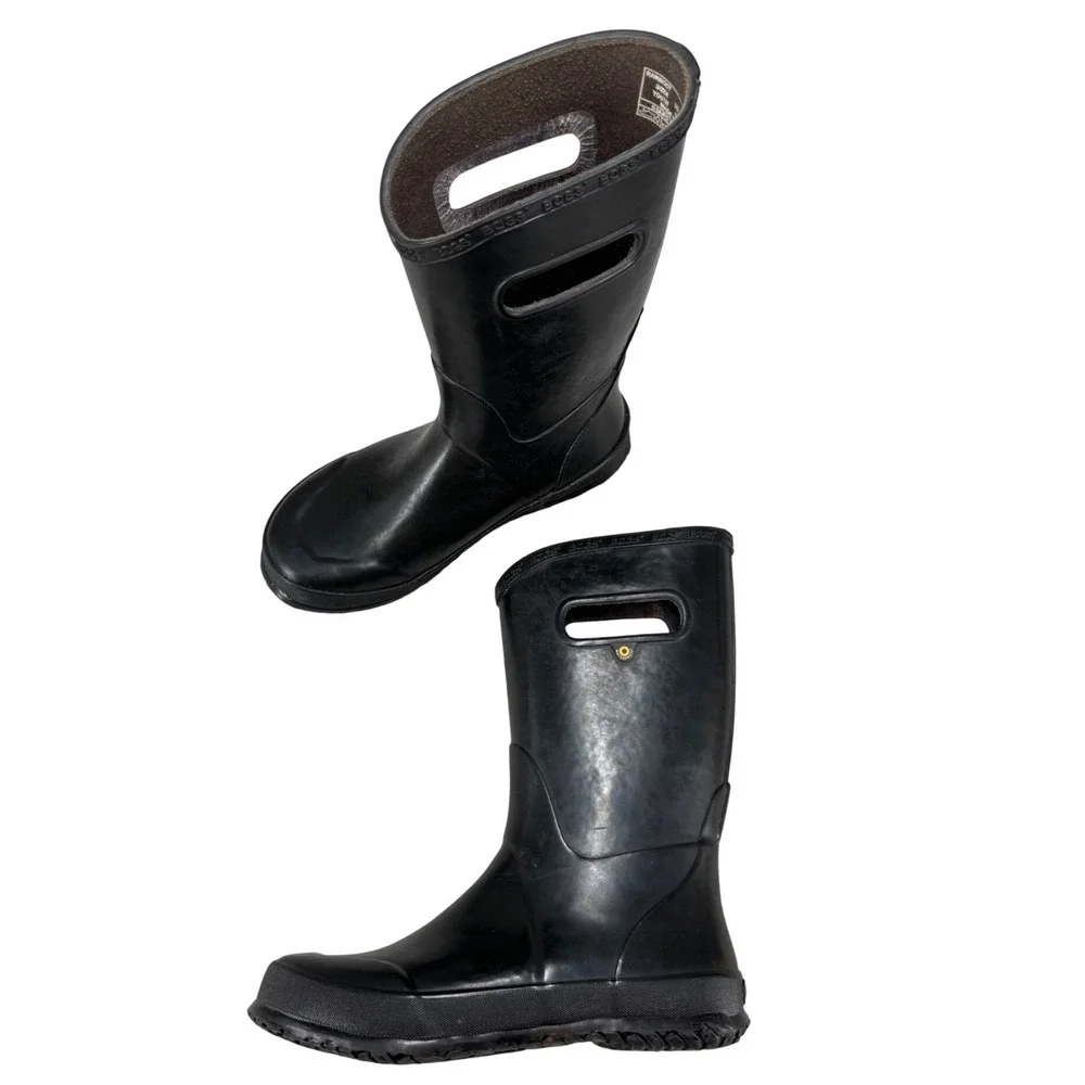 Bogs Classic Rain Boot Black Rubber Waterproof Pull On Handles Youth Size 5
